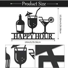 Black Metal Happy Hour Sign - Stylish Bar Wall Art For Home Decor, Outdoor And Indoor Use, Perfect For Living Room And Dining Room, Suitable For Modern Home Decor, Room Decor, Bedroom Decor, Bathroom Decor, Waterproof, Rust-Proof