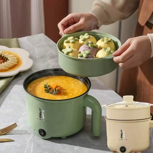 RAF Tragbare elektrische Multifunktions-Kochbox, kleine Größe für 1-3 Personen geeignet, dampfgaren und kochen praktisch und schnell, antihaftbeschichteter Topf, vielseitig einsetzbar zum Kochen verschiedener Gerichte wie Hühnchen, Nudeln, Reis, Suppen, Brei, Dämpfbrötchen, Heißer Topf etc. Unverzichtbares Küchengerät