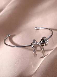1 件不锈钢蝴蝶结手链，简约设计，优雅高品质个性化女士手镯，时尚钛钢蝴蝶结耳环项链戒指 - 蝴蝶結鋼色手鐲 - 查看 12