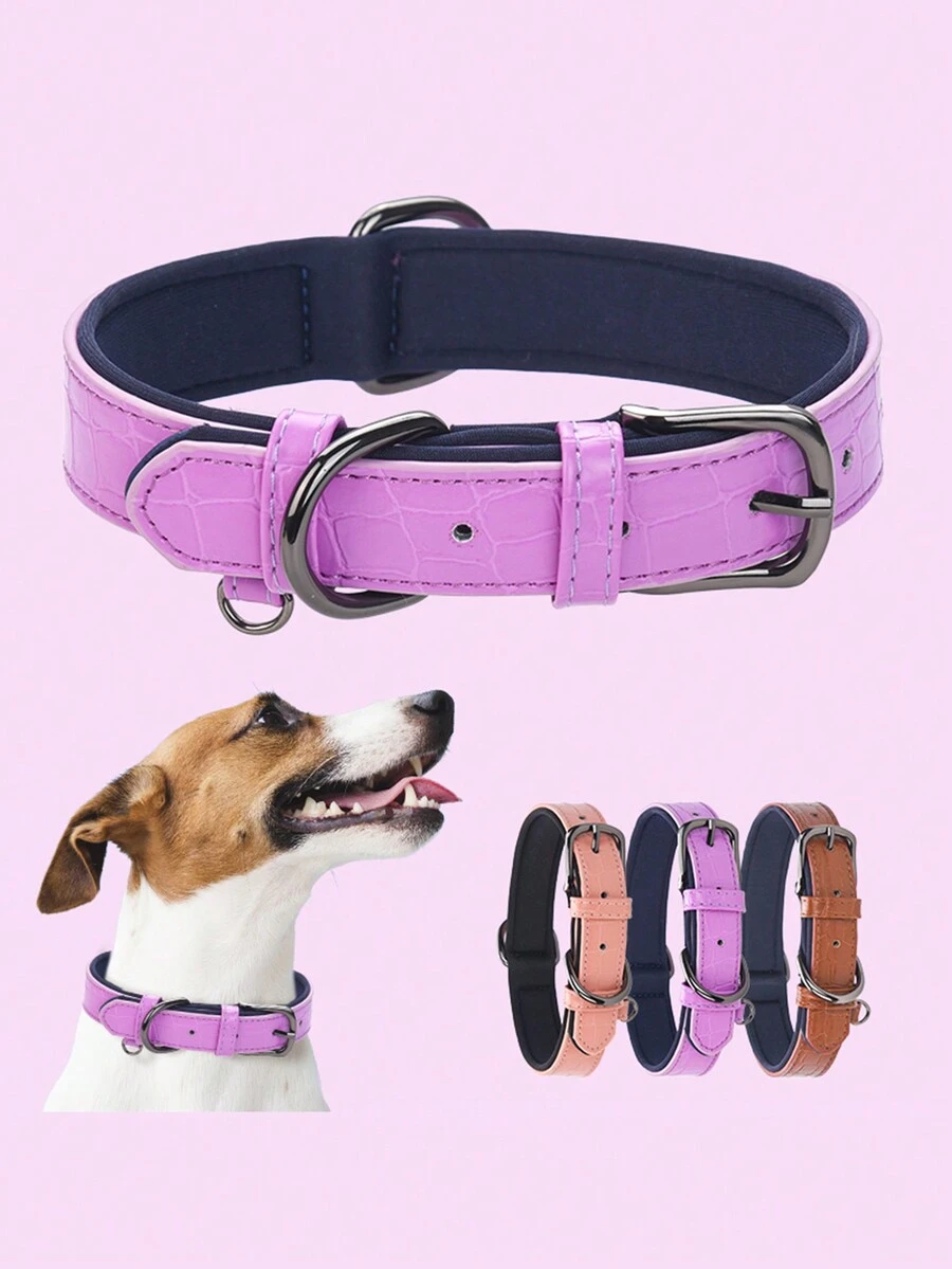 1 件耐用可调节 PU 皮革宠物狗项圈，防变形鳄鱼皮基本宠物项圈。 - 藕粉色 - 查看 1