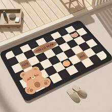 1 tấm thảm nhà tắm hình bầu dục có họa tiết kẻ caro gấu, thảm sàn mềm mại chống trượt bằng đất diatomit thấm hút, thích hợp sử dụng tại lối vào phòng tắm trong nhà - Nhiều màu - Xem 1