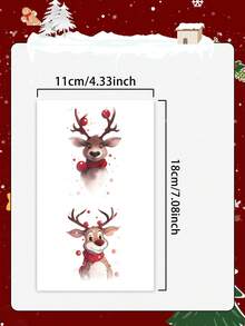 1 件圣诞卡通贴纸临时纹身防水防汗一次性纹身贴纸男女适用脸部、颈部、手臂身体艺术假纹身 - 彩色 - 查看 4