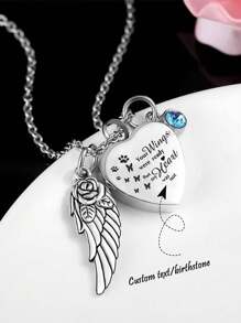 Custom Engraved Urn Charm Necklace For Human Ashes Heart Urn Pendant Personalized Cremation Memorial Jewelry Urn For Dog Ashes Pet Loss Gift Memorial Birthstone Wings Pendant Necklace To Commemorate Loved Ones Hair Pet Ashes Pendant,Commemorative Gift Valentines - Silver - View 1