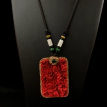 1 件红朱砂牡丹花手工编织吉祥结项链，适合女性日常佩戴 - 紅色 - 查看 4