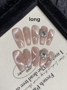 10 片/包浅粉色梯形闪亮柔软小猫水钻美甲贴花，手工美甲贴片适合日常和约会佩戴按压指甲美甲用品 - 淺粉色 - 查看 18