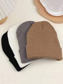 4/1 件纯色轻质秋冬针织帽 - 男女通用款式，保暖防风，适合滑雪和户外活动 - 純色無簷針織帽 - 查看 2