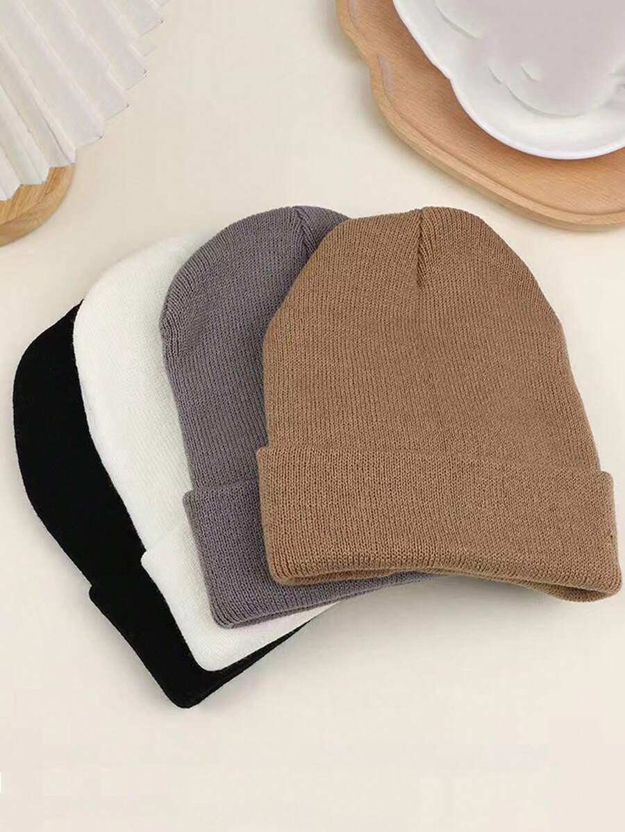 4/1 件纯色轻质秋冬针织帽 - 男女通用款式，保暖防风，适合滑雪和户外活动