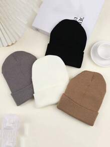 4/1 件纯色轻质秋冬针织帽 - 男女通用款式，保暖防风，适合滑雪和户外活动 - 純色無簷針織帽 - 查看 3