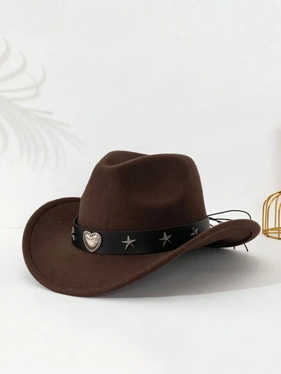 1 件时尚波西米亚风格西部牛仔帽，带可拆卸腰带 - 防晒，涤纶，适合圣诞节和节日活动派对