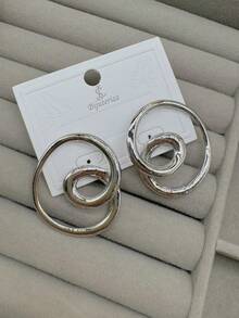 1 Pair Of Earrings Simple And Fashion Geometric Line Design, Modern And Simple Style - Bạc - Xem 5