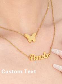 Dây chuyền mặt hình con bướm bằng vàng sang trọng, thời trang và đa năng, tùy chỉnh theo tên, thanh lịch và gợi cảm, món quà tuyệt vời cho bạn bè, gia đình, sinh nhật, kỷ niệm, ngày lễ, trang phục dự tiệc và phụ kiện du lịch - Vàng - Xem 1