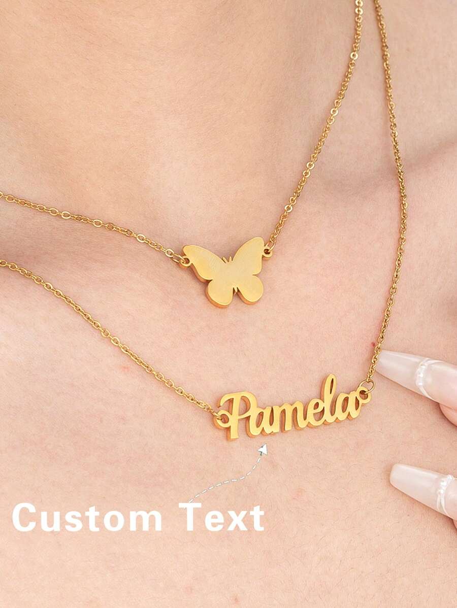 Dây chuyền mặt hình con bướm bằng vàng sang trọng, thời trang và đa năng, tùy chỉnh theo tên, thanh lịch và gợi cảm, món quà tuyệt vời cho bạn bè, gia đình, sinh nhật, kỷ niệm, ngày lễ, trang phục dự tiệc và phụ kiện du lịch - Vàng - Xem 1