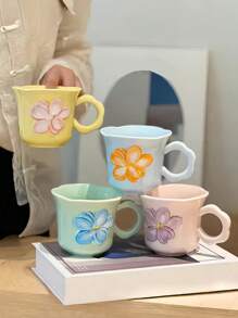 1pc Ins Style Floral Ceramic Coffee/Tea Mug, & Creative Design, Fashionable Breakfast Milk Cup, Household Water Cup Back To School - Multicolor - View 6