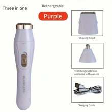 Kit eléctrico de eliminación de vello 3 en 1 para mujeres - Recargable por USB, Afeitadora facial, Cortapelos de nariz, Depiladora corporal completa, Regalo para mujeres, Eliminación de vello facial, Cortapelos, Cortapelos, Accesorios de barbería, Corte de cabello, Bolsa, Organizador, Almacenamiento, Accesorios para el cabello