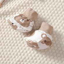4pcs Newborn Baby Boy Set: Cute Bear Print Long Sleeve Bodysuit, Pants, Socks And Hat - Khaki - View 8