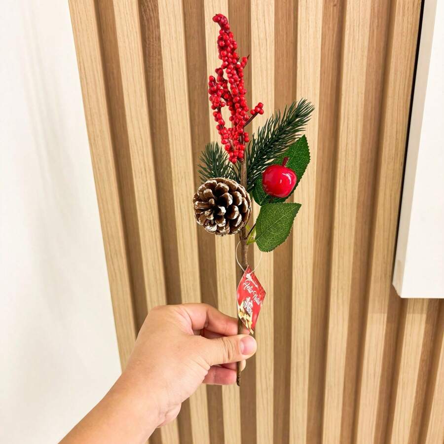 Artificial Christmas Red Berries Bubbles Pick Christmas Holly W/Walnuts 29/31/63CM Decorations - Red Green 29cm - View 1