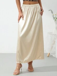 Half Slip Lace Long Underskirt Women's Satin Half Slip Half Slips For Under Dresses Slip - Champagne - View 6