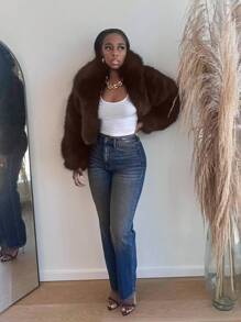 Autumn/Winter New Arrival Elegant Lady Faux Fur Collar Short Coat, Warm & Comfortable