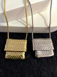 1 pieza Accesorio de bolso de textura de punto de alta gama de moda, collar largo minimalista y vintage tipo cadena de suéter