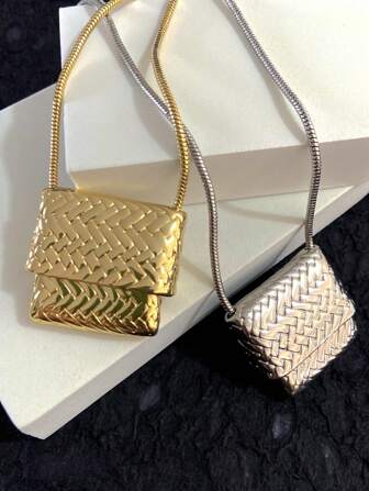 1 件时尚高端针织纹理包袋配饰长项链，简约复古毛衣链