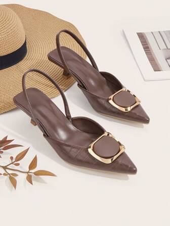 2025新款女士时尚金属扣尖头细高跟鞋，猫跟鞋，优雅高跟