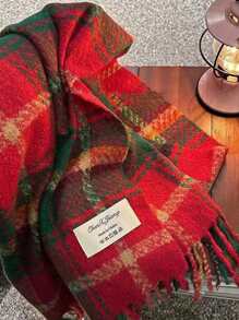 1 件新款秋冬格子印花仿羊毛围巾，防风保暖，优质女士颈部保暖，圣诞风格，女士时尚流苏围巾，可作为情侣、朋友或家人的礼物 - 多色的. - 查看 4