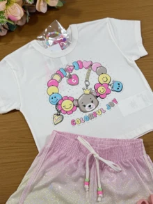 Cinti Summer Children's Set Holographic Shorts And Teddy Bear Blouse - Nhiều màu - Xem 2