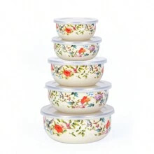 3PCS/5PCS 多色搪瓷食品储存碗套装，加厚抗菌，耐热密封碗带盖，适用于冰箱、厨房、沙拉、面包储存、圣诞礼物厨房配件、午餐盒、搅拌碗，适用于学校、露营、野餐、办公室、厨房组织 - 彩色 - 查看 13