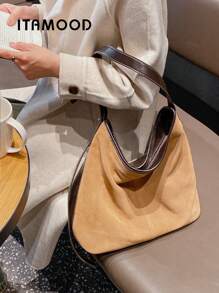 ITAMOOD 1 chiếc túi da Bucket cổ điển tối giản có thể đảo ngược, túi tote dung tích lớn, túi đeo nách đa năng, túi đeo chéo vai thường ngày cho phụ nữ, HZS9065M - màu nâu - Xem 4