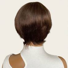 Brązowa Peruka Pixie Cut Z Grzywką - 150% Gęstości Brazylijskich Ludzkich Włosów, Bez Kleju, Całkowicie Wykonana Maszynowo, Prosty Styl Bob Dla Wszystkich Kobiet