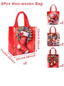 8/12 Túi quà Giáng sinh không dệt có in hình ông già Noel, Túi tote đựng quà tặng tiệc có thể tái sử dụng cho quà Giáng sinh Túi quà Giáng sinh bền Túi mua sắm có quai xách cho quà tặng tiệc sinh nhật ngày lễ Giáng sinh - Nhiều màu - Xem 9