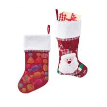 定制刺绣圣诞老人与驯鹿圣诞袜、圣诞礼品袋装饰（雪人设计 B） - 玫紅色 - 查看 7