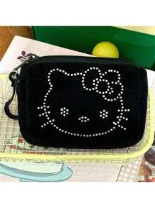 Sanrio 1 szt. Sanrio Hello Kitty Cute Cartoon przenośna portmonetka na monety, wysokiej jakości pluszowa mini przechowalnia, czarna torba na klucze