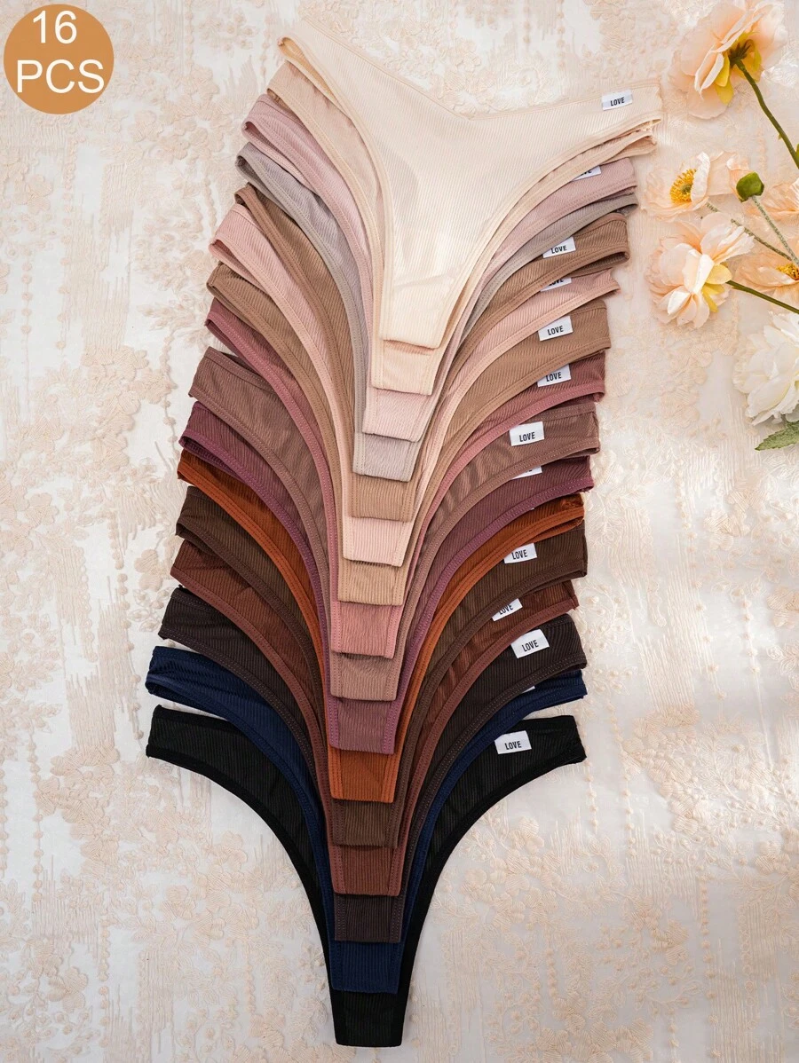 16pcs Women Love Pattern Comfortable Thong Panties - Multicolor - View 1