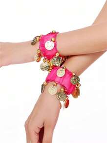 2 件响亮而充满活力的肚皮舞硬币手链、舞蹈服装配饰、肚皮舞珠宝手链、舞蹈比赛硬币手镯、舞蹈表演手链、珠宝手链，非常适合表演和节日 - 彩色 - 查看 11