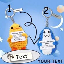 1pc Cute Shark And Duck Holding Card Design Knitted Keychain, Creative Customized Keyring, Funny Emotional Support Shark Pendant Gift, Positive Little Duck Charm, Encouragement Gift For Friends In Difficulty