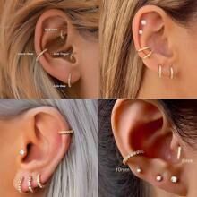 Unisex Small Gold Hoop Earrings, Cartilage Earrings, Stainless Steel Hinged Earrings, Ear Cuff Earrings, Delicate Ear Piercing Jewelry, CZ Flat Bottom Stud Earrings - 3 Pairs - View 6