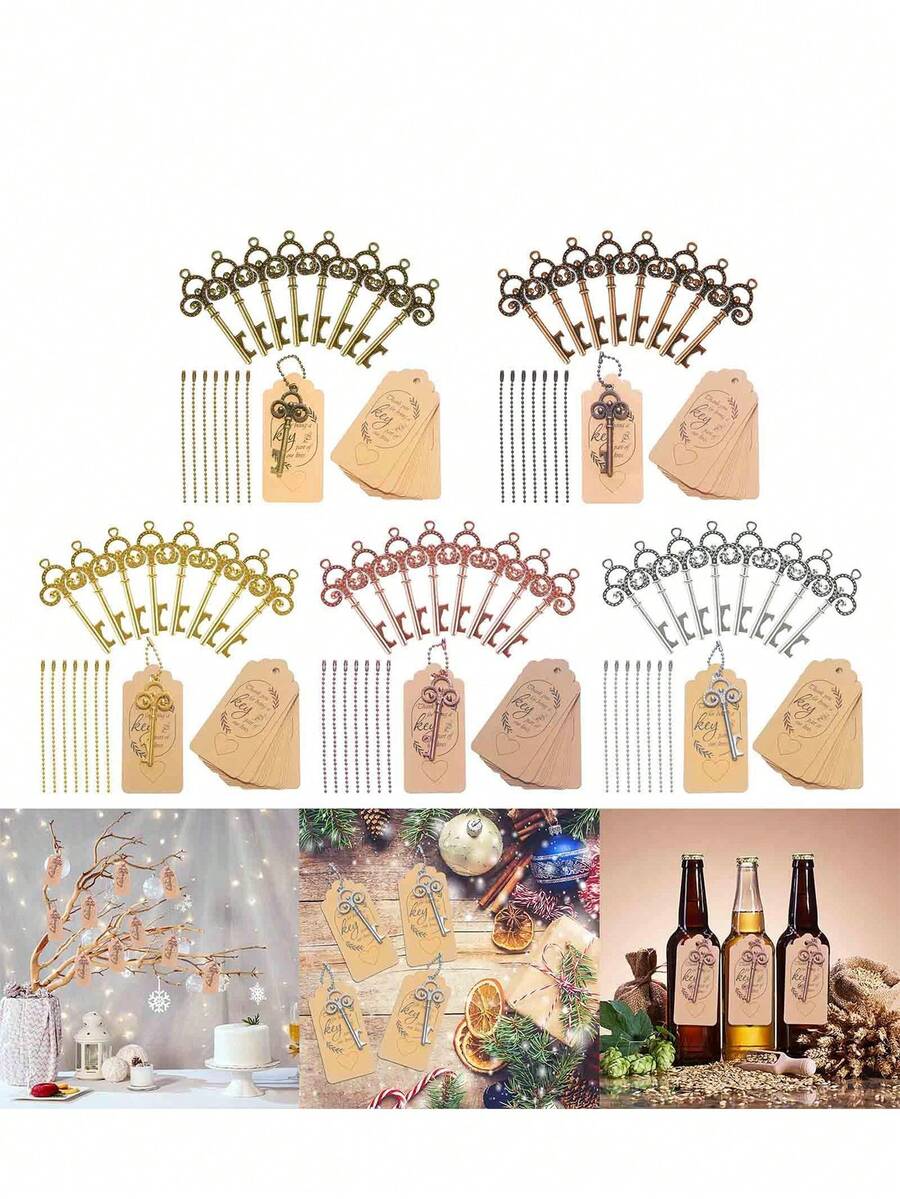 金属钥匙开瓶器，复古婚礼派对装饰纪念品配件礼物，啤酒开瓶器婚礼装饰挂饰，婚礼纪念饰品礼物，小三圈皇冠钥匙开瓶器 - 彩色 - 查看 1