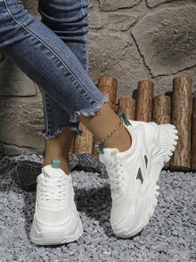 女士时尚百搭系带轻便运动鞋 - 白色 - 查看 4