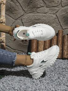 女士时尚百搭系带轻便运动鞋 - 白色 - 查看 1