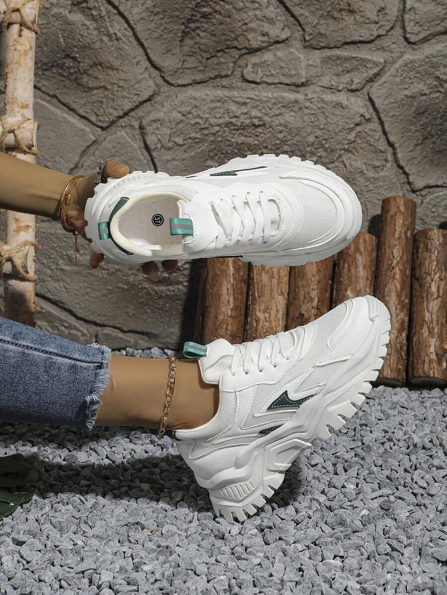 女士时尚百搭系带轻便运动鞋 - 白色 - 查看 1