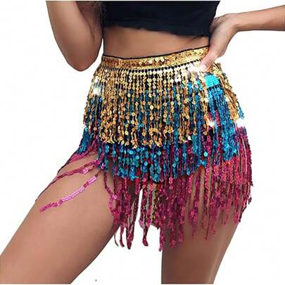 Sequined Waist Chain Belly Dance Hip Scarf Christmas Halloween Carnival Stage Performance Costume