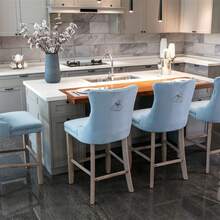 Contemporary Velvet Upholstered Barstools With Button Tufted Decoration And Wooden Legs, And Chrome Nailhead Trim, Leisure Style Bar Chairs,Bar Stools, Set Of 2 - Blue - View 6