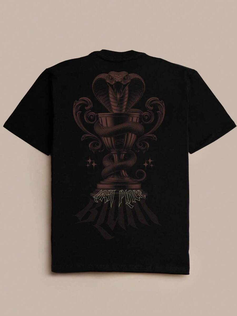 Last Place Snake Cobra T-Shirt Streetwear Skate Blouse Shirt Unisex Men Women 100% Cotton Top Premium Streetwear New Release Fast Shipping Various Colors!! Plus Size - 黑色 - 查看 1