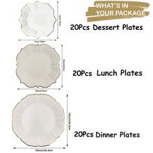 60er Pack elegante Wegwerfpappteller mit goldfarbiger Folie für Geburtstag, Verlobung, Hochzeit, Jahrestags-Feier, Party Zubehör (18cm+23cm+25,4cm)