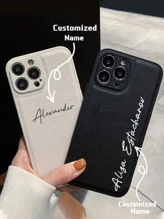 Customize Name Cover Compatible With Iphone 16 Pro Max Case Friends Gifts Cute Leather Compatible With Iphone 15 Pro Max 14 Plus 13 12 11 Hot Pink Stylish, Colorful, Vintage, Cute, Contracted, Funny, Kawaii Custom, Personalized, Unique, Customized Ideal Gifts For Him, Ideal Gifts For Her Boyfriend, Girlfriend, Family, Friends, Grandparents, Couple, Customized Phone Cases, Easy Comfort