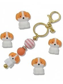 5 件/套 3D 小狗形状硅胶珠、创意 DIY 工艺品彩色圆珠笔、钥匙扣配件、珠宝制作用品 - 彩色 - 查看 5