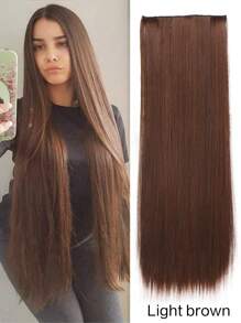 超长直发假发片 80厘米 5夹式接发 耐热合成纤维 黑色 金色 棕色 自然款假发片 女士日常佩戴 1片 - 彩色 - 查看 11