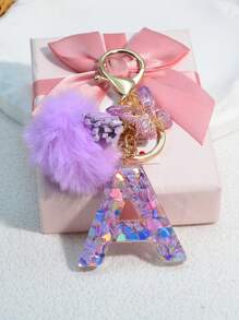 1pc Resin Letter Key Chain, Fashionable Women Handbag Heart Keyring Holder Butterfly Tassel Decor Valentine's Day Car Accessories Bag Charm Backpack For School Cute Goth Y2k Halloween Accessories Teachers Day Christmas Gift Ideas Bag Lanyards With Id Holder Car Accessories Bag Charms Car Friend Sister Gifts For Mother, Father, Graduation, And Teacher - Purple - View 12