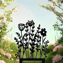 1pc 30cm Rusty Iron Silhouette Flower & Plant Decoration Stake, Suitable For Yard, Garden, Planter, Home Decor, Halloween, Christmas - Multicolor - View 4